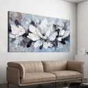 Canvas Wall Art Decor Modern White Wall Art for Living Room Abstract Canvas Art Wall Decor Flower Pictures Abstract Blue Wall Art Prints Artwork for Walls Bedroom Office Home Decor 20" X 40" (JYQ-01G)