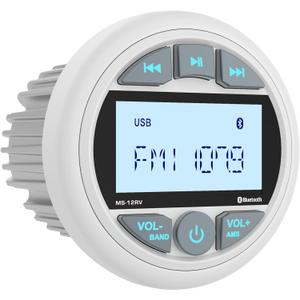 Bluetooth Marine Stereo Receiver: Waterproof Gauge Radio System - Digital MP3 Player 2.8 Inch LCD Display AM FM USB AUX Subwoofer for Boat ATV UTV Off-Road Vehicles