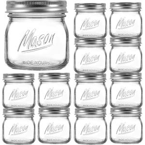 12PCS Wide Mouth Mason Jars 16oz with Airtight Lids and Bands, Canning Jars with Crystal Glass for Food Storage, Spice Jars, Canning, DIY Projects, Jam, Jelly, Honey, Preserving, Drinking