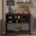 ChooChoo Farmhouse Coffee Bar Cabinet, Buffet Cabinet with Storage, Sideboard Buffet with Glass Door, Console Table for Kitchen, Hallway, Entrance, Black