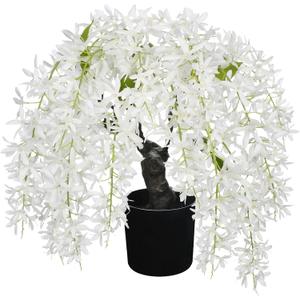 Artificial White Flower Tree 13.8" Tall with Silk Wisteria Flower and Realistic Wood Fake Bonsai Tree Plants Zen Garden Faux Plants for Spring Home Bedroom Office Bathroom Centerpiece Decor