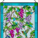 Viveta Hummingbird Stained Glass Window Hanging, Window Suncatchers with Chain, Bird and Flowers Stained Glass Panels for Windows Home Wall Art Decor(Rectangular 15 * 10")