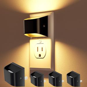 VOLISUN Night Lights Plug into Wall, 4 Pack Up and Down LED Night Light with Dusk to Dawn Light Sensor, 3000K Warm White Nightlight for Hallway, Bedroom, Bathroom, Kitchen Black