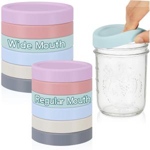 Teenyyou 12 Pcs Mason Jars 6 Wide and 6 Regular Mouth Lids Mason Jar Lids Thickened Leak Proof Lid for 86 mm and 70 mm Wide and Regular Mouth, Reusable Canning Jar Caps(Morandi)