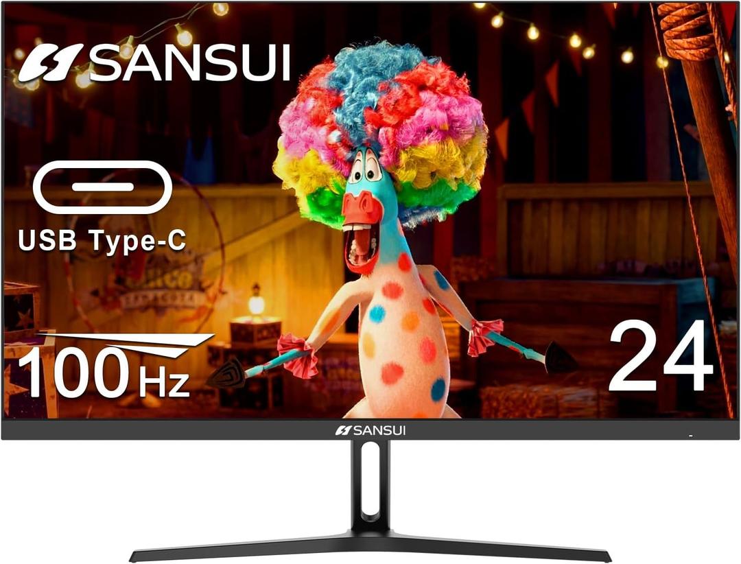 SANSUI Monitor 24 inch 100Hz USB Type-C Computer MonitorFHD 1080P PC MonitorHDMIFreeSyncHDREarphone Jack Ergonomic Tilt for Home and Office (24Inch/100Hz/USB Type-C)