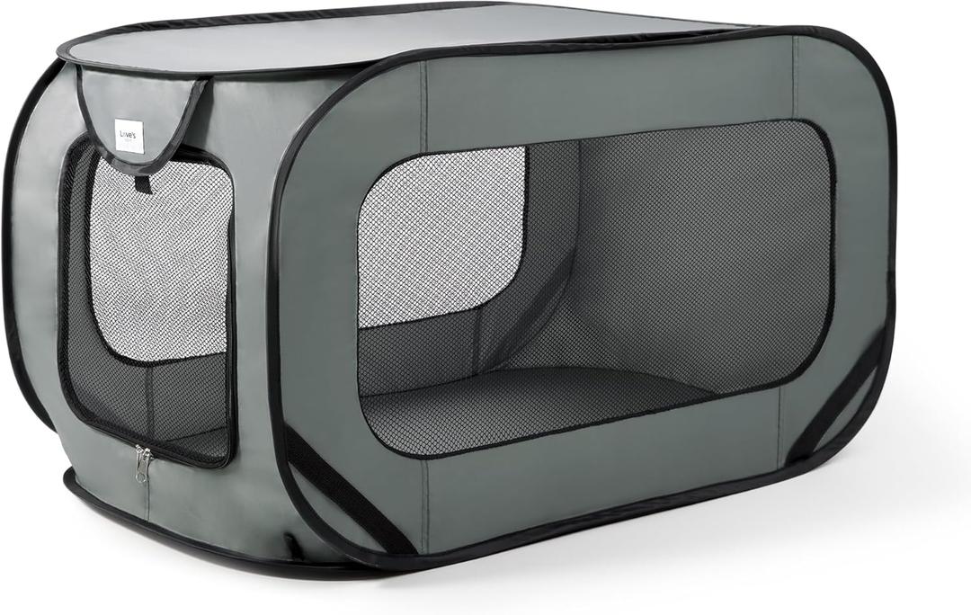 Love's cabin 36in Portable Large Dog Bed - Pop Up Dog Kennel, Indoor Outdoor Crate for Pets, Portable Car Seat Kennel, Cat Bed Collection, Dark Grey (36"L x 22"W x 22"H)