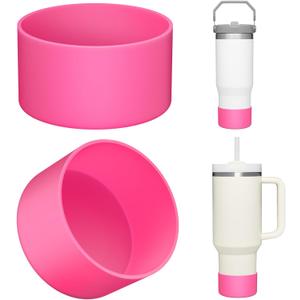Upgrade 2PCS Protective Silicone Boot Bumper for Stanley Quencher Adventure 40oz 30oz IceFlow 20oz 30oz Tumbler, Water Bottle Bottom Sleeve Cover Accessories for Stanley Mug Cup(Rose)