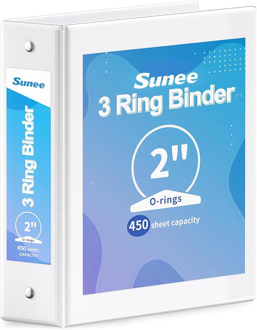 SUNEE 3 Ring Binder 2 Inch 1 Pack, Clear View Binder Three Ring PVC-Free (Fit 8.5x11 Inches) for School or Office Supplies, White