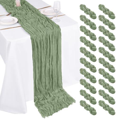 6 Pack Cheesecloth Table Runner - 17x108 Inch Sage Green Boho Gauze Cheese Cloth Table Runners for Baby Bridal Shower Decoration Wedding Party Summer Garden Farmhouse