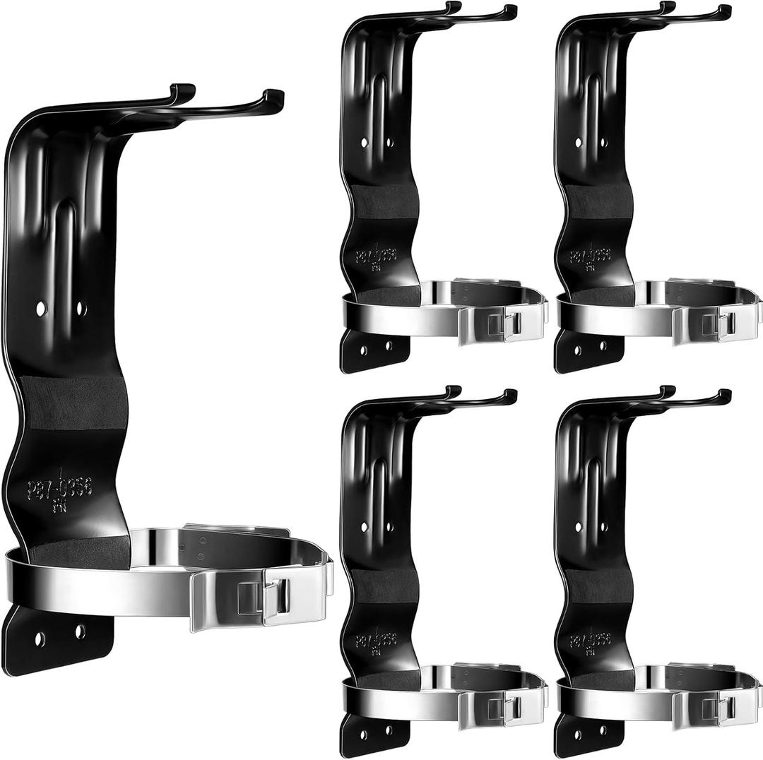 Therwen 5 Pack Fire Extinguisher Bracket 5 lb Wall Mount Stainless Steel Extinguisher Holder for Home Truck Vehicle (Black)
