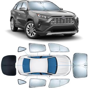 8 PCS Sun Shades for Toyota RAV4 Windshield Sunshade, 2-Layer Full Window Shades for RAV-4 2019-2025 Front Rear Side Window Covers Retractable Sun Visor Blocker Privacy Car Accessories Keep Car Cool