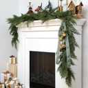 Shihanee 5 Feet Christmas Artificial Cedar Garlands with Metal Vintage Bell on Rope Realistic Soft Green Cedar Garland Faux Xmas Greenery Garland for Holiday Indoor Mantle Fireplace Decor