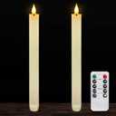 Homemory 2 Pcs Real Wax Made Flameless Taper Candles with Remote and Timer, 9.6" Ivory Battery Operated Candle Stick Flickering, Led Taper Candles with Lifelike Flame for Indoor Home Decor