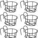 6 PCS Round Hanging Railing Planters, Hanging Flower Stand Iron Baskets, Hanging Planters for Outdoor Plants, Metal Rack Fence Shelf Plant Holder with Hooks for Balconies, Gardens, Indoor Spaces