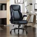 Office Chair, Big and Tall 400 Lbs Ergonomic Home Computer Desk Leather Chair with Padded Flip Arms, Adjustable Tilt Lock, Double Lumbar Support, Swivel Chair for Working & Study(Black)