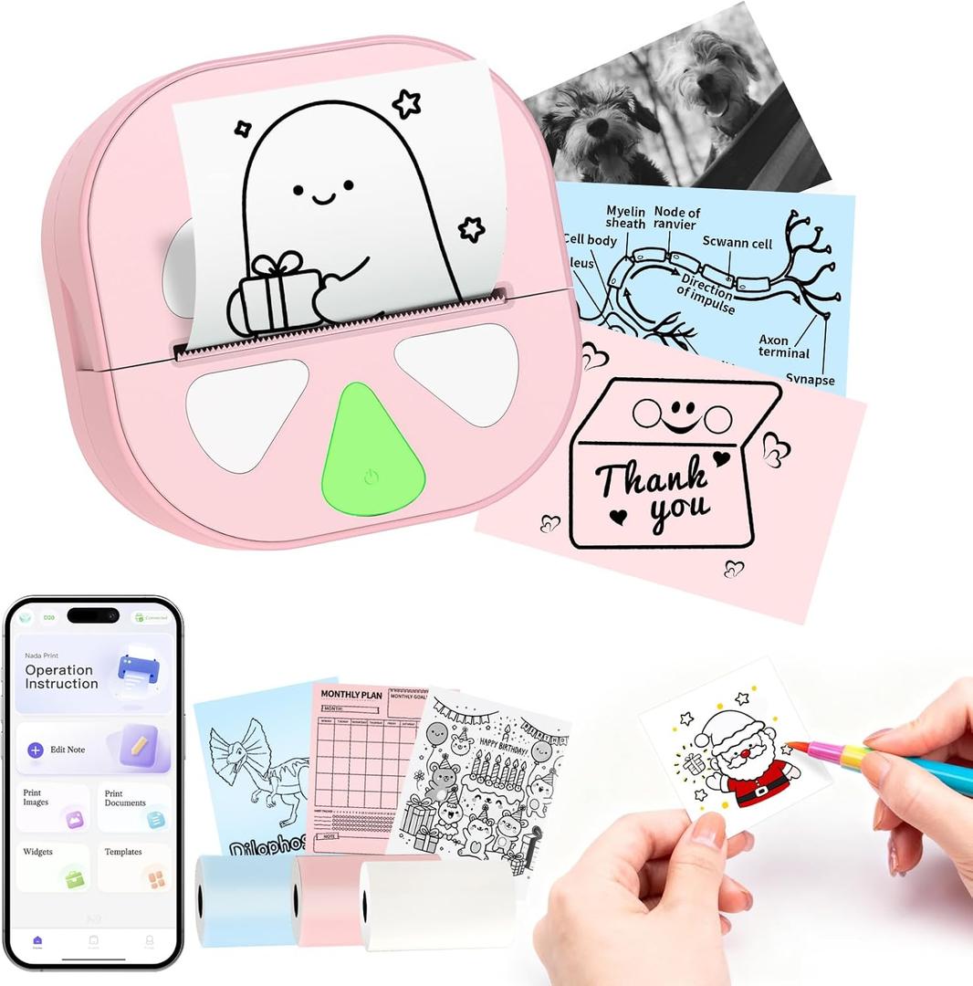 Mini Sticker Printer Thermal Sticker Maker Machine,Bluetooth Print Pods for Kids Teens Gifts,Pocket Printpod Portable Impresora for Phone,Note Buddy,Photo,Custom Sticker,Scrapbook-Pink