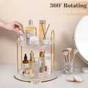 360° Rotating Makeup Organizer 2 Tier Large Capacity Perfume Skincare Tray for Dresser Spinning Bathroom Counter Organizer for Vanity Lazy Susan Turntable Storage for Kitchen, Clear