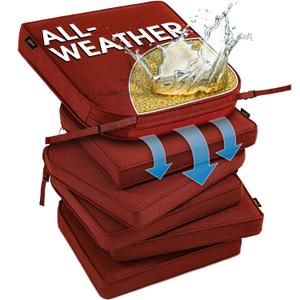 SUNROX DryFast Foam Outdoor Chair Cushion with DryMesh Drainage, All-Weather FadeShield Water Resistant Patio Furniture Cushions, Ultra Durable Patio Chair Cushions 19"x19", 4 Pack Burgundy