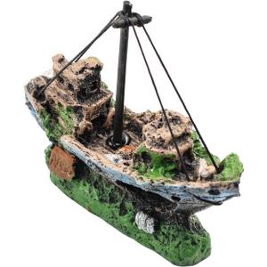 Fish Tank Shipwreck Decoration, Ship Aquarium Sunken Treasure Landscaping, Old Pirates Ship Resin Crafted for Fish Hideout