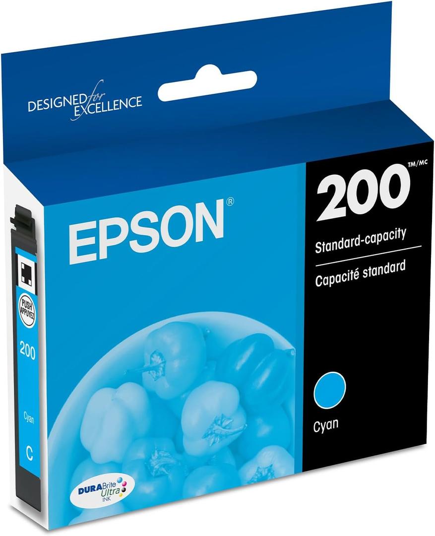 EPSON 200 DURABrite Ultra Ink Standard Capacity Cyan Cartridge (T200220-S) Works with WorkForce WF-2520, 2530, 2540, Expression XP-200, 300, 310, 400, 410