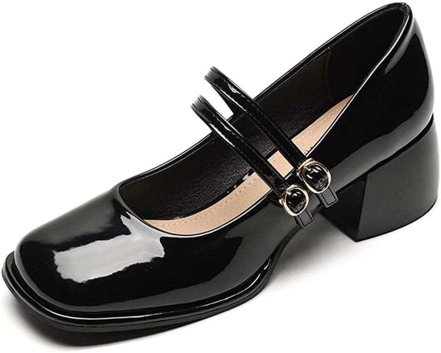 Stunner Women's Chunky Low Block Heels Dress Pumps Comfortable Closed Square Toe Mary Jane Pumps Black 40(8)