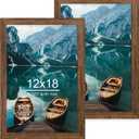 Hongkee 12x18 Frame Set of 2, Rustic Brown Wood Style, Display 12 x 18 Poster without Mat or 8.5x11 Picture with Mat, Wall Mounting Horizontal and Vertical