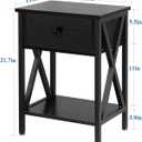 VECELO End Tables, Modern Nightstand with Drawer & Shelf, Night Stand for Bedroom Living Room, Industrial Metal Frame, Black