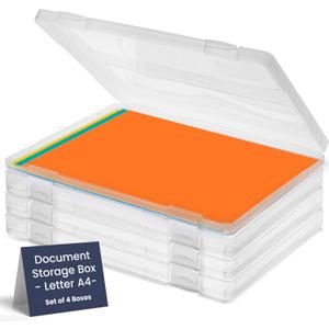Bins & Things JTJ Sourcing Plastic Storage Box for A4 Paper  Document Magazine Paper Protector  Portable Project Sleeves  Document Organizer  (Set of 4)
