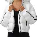 Pioneer Camp Women's Winter Cropped Puffer Jacket with Hood Waterproof Short Warm Quilted Jacket Puffy Bubble Coat Outerwear (Medium, White)