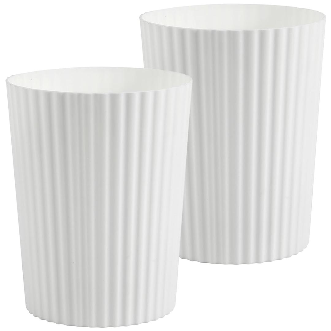 JiatuA Small Trash Can Plastic Wastebasket Round Garbage Container Bin for Bathroom, Kitchen, Bedroom, Home Office, College Dorm, White 2 Pack (1.8 Gallons, 2 Pack)