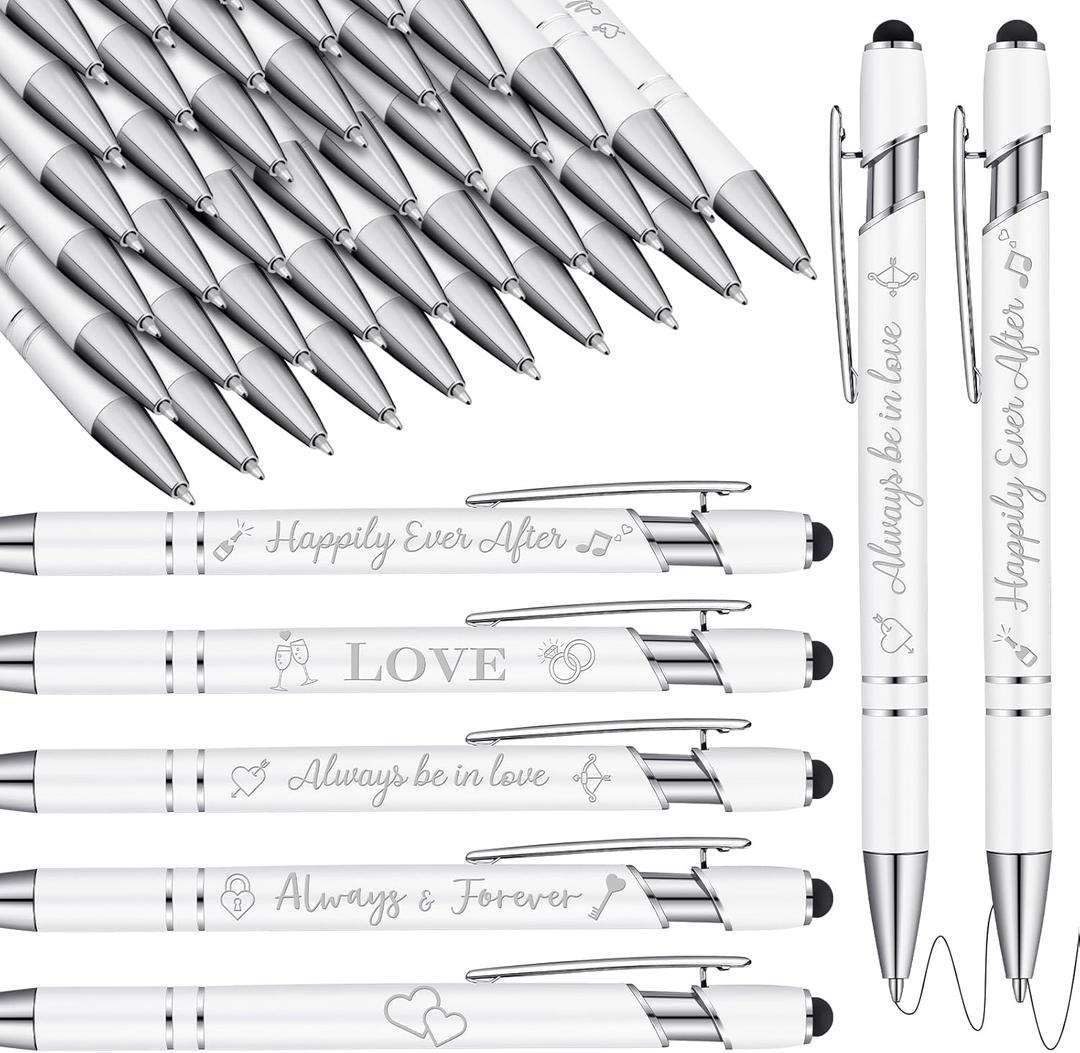 Kisston 36 Pcs Wedding Pens Bulk Bridal Shower Pens Favors Bachelorette 6 Styles Retractable Ballpoint Wedding Favors Supplies for Guest Game Office(White)