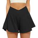 FireSwan Crossover Athletic Shorts for Women 2 in 1 Flowy Running Shorts with Pockets Spandex Butterfly Workout Tennis Skorts Black XL