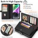 for Wallet Case Compatible with iPhone 15,Multi-Function Detachable 2 in 1 Magnetic iPhone 15 Wallet,Flip Strap Zipper Card Holder Phone Case with Shoulder Straps (Black)