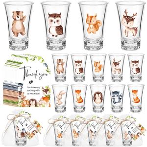 Pickmesh 25 Sets Baby Shower Shot Glasses for Guests Include Acrylic Clear Shot Glasses Thank You Cards Organza Bags Babies Shower Gifts for Gender Reveal Party Supplies (Woodland Theme)