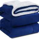 KAWAHOME Sherpa Fleece King Size Blanket for Bed - Extra Warm and Heavy Thick Blankets for Winter, Super Soft 500GSM Plush Blanket, 108" X 90" Navy Blue