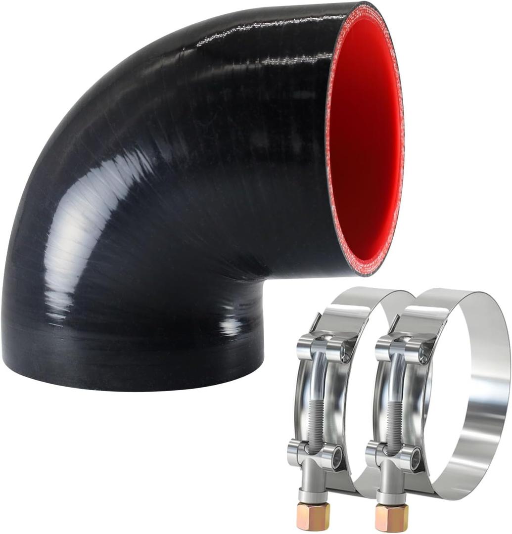 90 Degree Elbow ID4(102mm) Silicone Hose Coupler, Reinforced 4-layer Wall 5mm with 2PCS T-bolt Clamps for Cold Air Intake, Turbo, Intercooler, 4leg Length(102mm) Automotive Radiator Hose