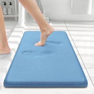 Smiry Memory Foam Bath Mat 24x16, Extra Soft and Absorbent Bathroom Mats, Non Slip Washable Carpet for Floor, Shower and Tub, Blue