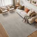 FinRec Low Pile 5x7 Area Rugs for Bedroom Living Room, Thin Rug Solid Color, Non-Slip Carpet Indoor for Home Decor (Greige/White)