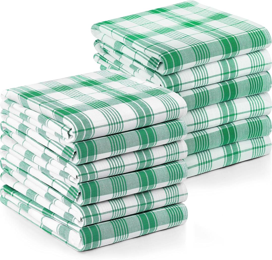 Utopia Towels Green & White Dish Towels [12 Pack - 15 x 25 Inches] 100% Ring Spun Cotton Highly Absorbent & Reusable Cleaning Bar, Tea, Kitchen and Dishcloths Set - 200 GSM