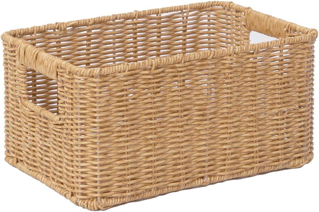 YRMT Rattan Storage Basket Pantry Baskets with Built-in Handles Wicker Baskets for Organizing Waterproof Woven Nature 12" x 8" x6"