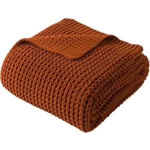 Bunnikins & Clover Knitted Waffle Blanket Throw, Fall Throw Blanket for Home Decoration, Caramel Throw Blanket for Couch, 50"x60"