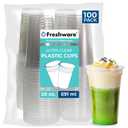 Freshware Clear Plastic Cups [100 Pack - 20 oz] Disposable Cups for Iced Coffee, Smoothie, Milkshake, Cold Drinks