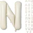 N Letter Balloons Cream, 40 Inch Alphabet Foil Word Balloon, Large Mylar Inflatable Beige Name Letters, Big Helium Custom White for Women Birthday Party Decoration Supplies