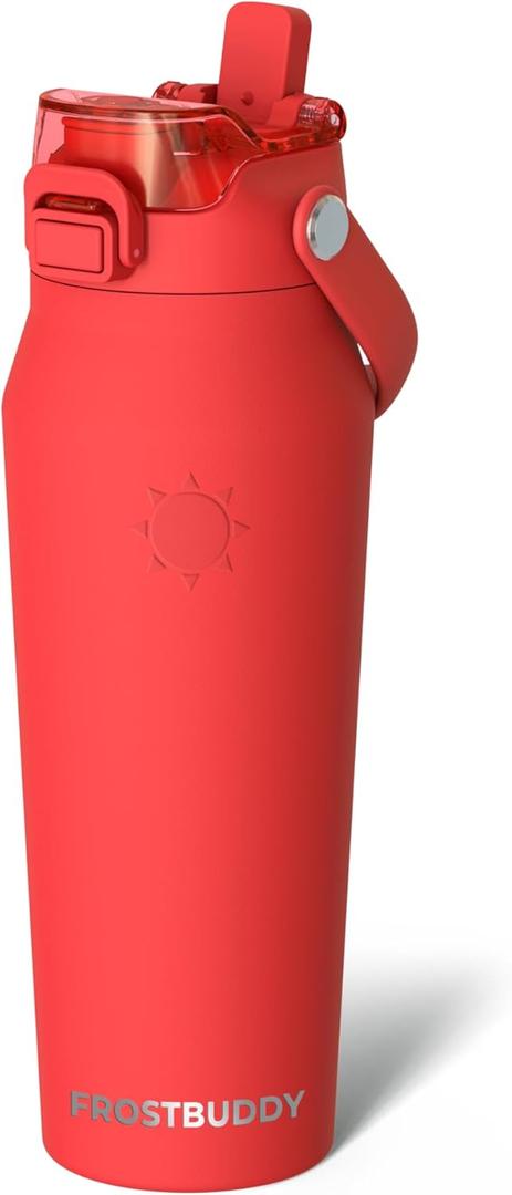 Frost Buddy 24oz Insulated Water Bottle with Straw & Chug Lid | Leak-Proof Stainless Steel | 24-Hours Cold | Sweat-Proof, Cup Holder Friendly | Ideal for Gym, Travel, Sports & Everyday Hydration (Red)