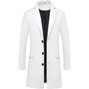 Lisskolo Men's Classic Wool Trench Overcoat Single Breasted Mid Long Wool Blend Top Pea Coats Jackets (Medium, White)