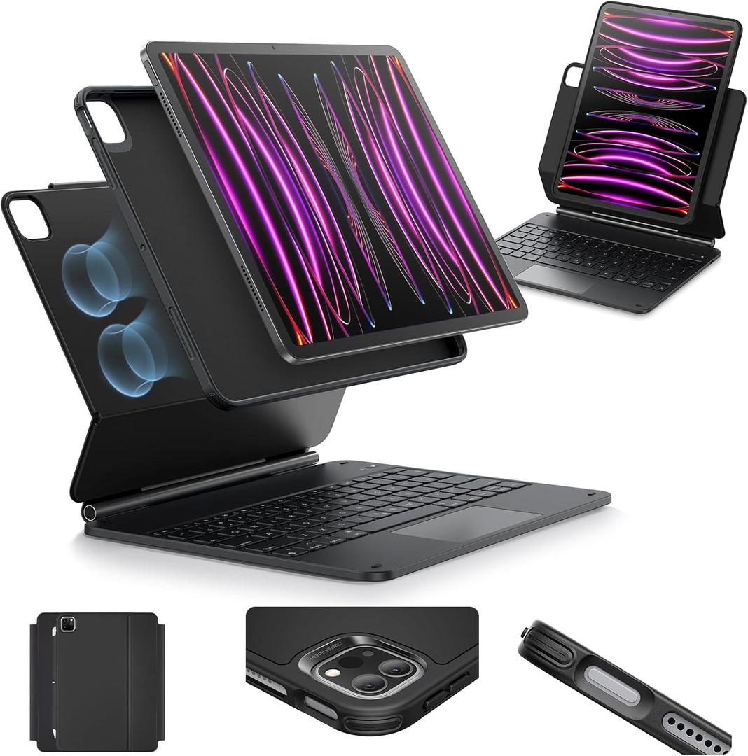 ESR iPad Pro 12.9 Case with Keyboard, Easy-Set Magnetic Stand, Portrait/ Raised Modes for iPad iPad Pro 12.9(6th/ 5th/ 5th/ 3rd), Removable Protective Case, Rebound 360 Series, Black