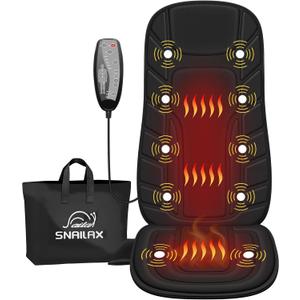 Snailax Back Massager with Heat, Massage Seat Cushion with 10 Motors, Massage Chair Pad for Home Office Use, 5 Modes & 3 Intensity Levels, 2 Heat Settings with 30-60-90 Mins Timer, Gifts for Him Her