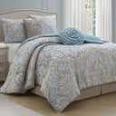 LANCO MODERN LIFESTYLE Blue Gold 6 Piece Comforter Set, King, Elegant Floral Jacquard, Ultra Soft Bed Set for All Seasons, Bed in a Bag, Include Comforter, Bed Skirt, Pillow Shams & Decor Pillows