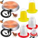 6 Pcs All-in-One Chick Brooder Kit with 48W Chicken Water Heated for Winter Chick Feeder and Waterer Set Poultry Waterer Heated Base Chicken Duck Goose