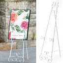 Metal Floor Standing Display Easel, 56" H White Decorative Scroll Easel Stand for Sign Wedding Picture Frame, with Chain Support
